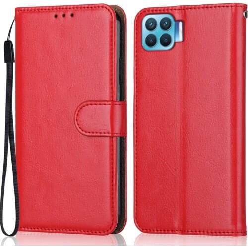 Folio Luxury Leather Case for On OPPO Reno4 Lite Wallet Stand Flip Case Phone Bag with Strap