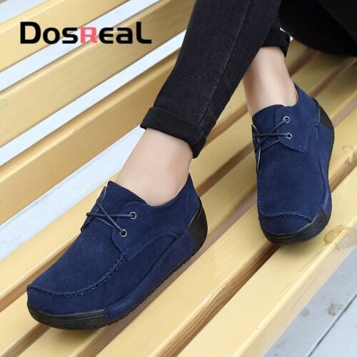 Dosreal Women Flats Shoes Ladies Spring New Platform Flats Suede Leather Casual Shoes Lace Thick Sole Boat Shoes For Females