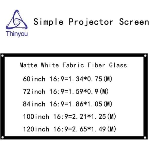 Thinyou 120 inch 16:9 projector screen Matte White Fabric Fiber Glass Simple curtain for Wall Mounted Home Theater Bar Travel