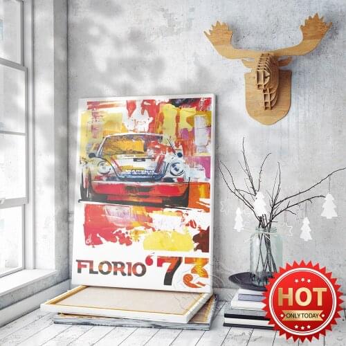 Florio'73 Vintage Art Canvas Painting Poster, Colour Car Canvas Painting Wall Art Stickers, Gellery Car Club Decor Wall Picture