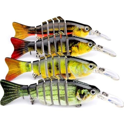 HiUmi 4pcs 7Sections Fishing Lure 11.2cm 14g Pike Swimbait Fishing Bait 6# Black Hook Fishing Tackle