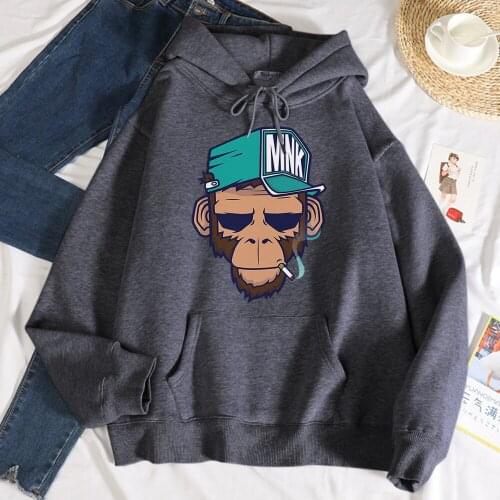 Monkey Cartoon Pet Offset Print Women Hoodie Hip Hop Fashion Sweatshirtcreativity Fleece Hoody Street Crewneck Womens Clothing