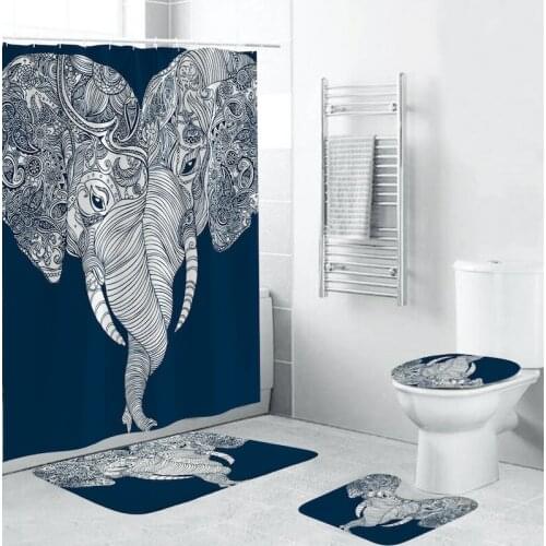 Animal Elephant Stone Shower Curtain Cover Bath Mat Cover Toilet Seat Bathroom Fittings Bathroom Carpet Cover