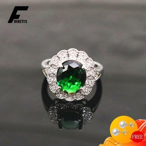 Vintage 925 Silver Jewelry Women Ring Oval Emerald Zircon Gemstones Finger Rings for Wedding Engagement Party Gift Accessories