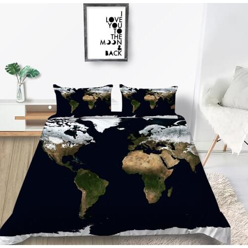 World Map Bedding Set Queen Size Fashionable Creative 3D Duvet Cover Black King Twin Full Single Double Unique Design Bed Set