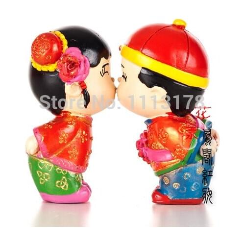 Cute Resin Chinese doll decoration cake topper married couple wedding cake toppers gifts room decorations figurines