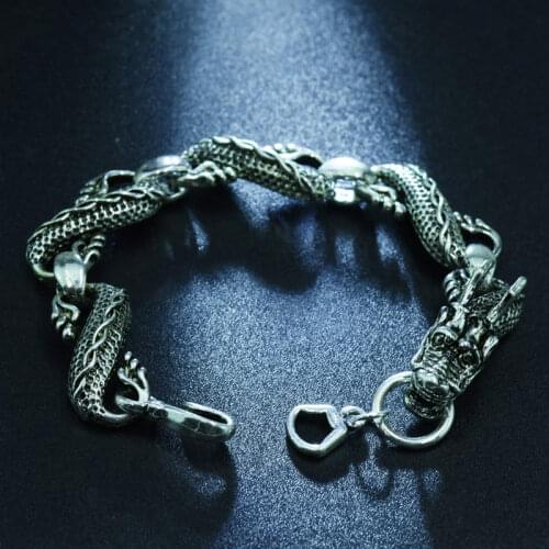 New 2021 Trendy Silver Color Chinese Dragon Chain Bracelets for Men Fashion Jewelry Pulseira Male