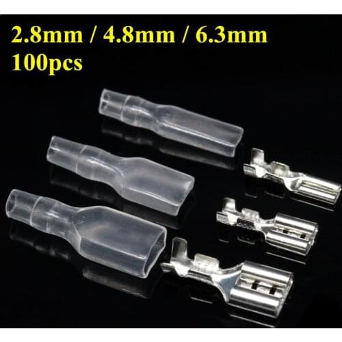 100pcs 2.8/4.8mm/6.3mm Male/Female Spade Crimp Terminals Electrical Insulating Sleeve Wire Connector for 22-16 AWG 0.5mm2-1.5mm2