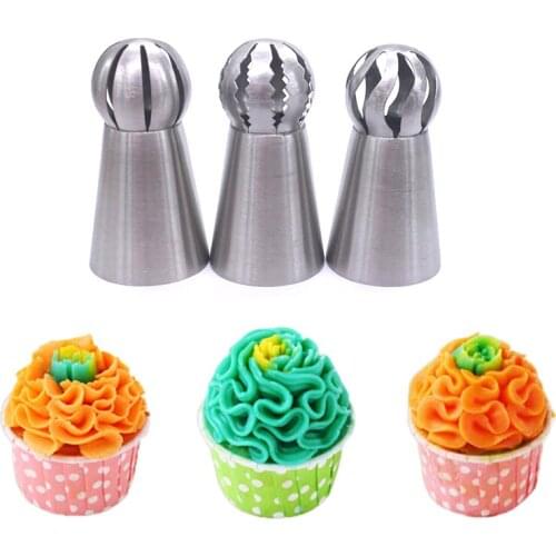 Wholesale 10 Set(3pcs/set) Stainless Steel Ball Tips Russian Icing Piping Nozzles Tips Pastry Cupcake Decorating Tools