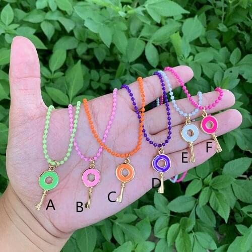 Couples Jewellery Key Shape Enamel Gold Plated Pndant Beads Chain Necklace Commemorative Gifts Party Jewelry wholesale