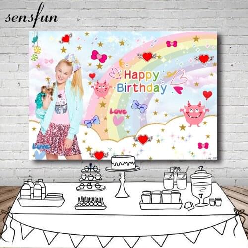 Sensfun Rainbow Red Heart Candy Bow Girl Birthday Party Backdrop Jojo Siwa Celebration Photograph Backgrounds Custom 7x5ft Vinyl