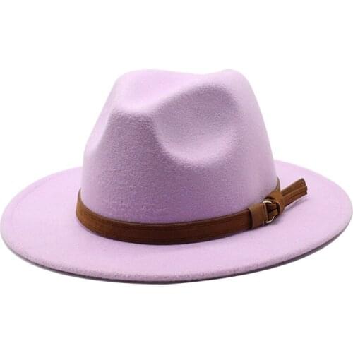 Women Men Wool Fedora Hat With Leather Ribbon Gentleman Elegant Lady Winter Autumn Wide Brim Jazz Church Panama Sombrero Cap