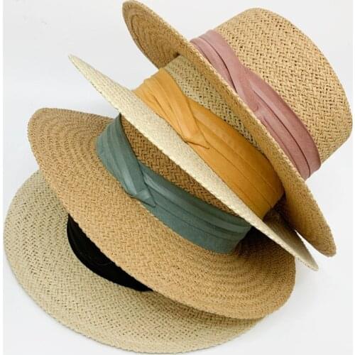 2020 New Summer Straw Hats Elegant Hepburn Style Concave Top Women Leisure Holiday Beach Sun Hat
