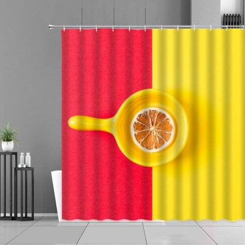 Kitchen Decor Curtains Lemon Fruits Ice Cream Printing Home Decoration Shower Curtain Set Screen Waterproof Polyester With Hooks
