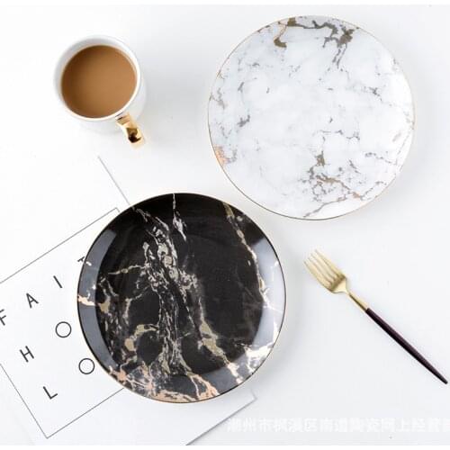 Nordic dishes Ceramic marble plate Dessert cake Western steak plate tableware Ins creative decorative tableware