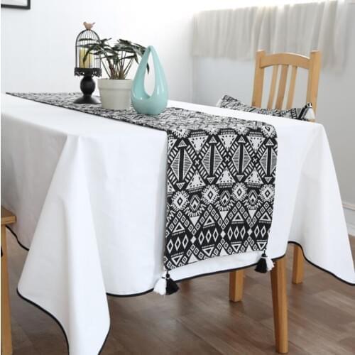 Modern Nordic Style Geometric Black With White Ethnic Linen Table Runner Simple Tablecloth Table Decoration For Home Party Xmas