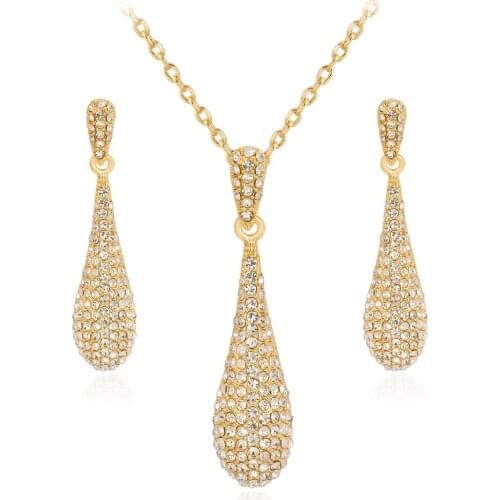 Water drop Full Crystal Bridal Jewelry Sets Rhinestone Necklace Earrings Set For Women Wedding Bridesmaid Dress Accessories