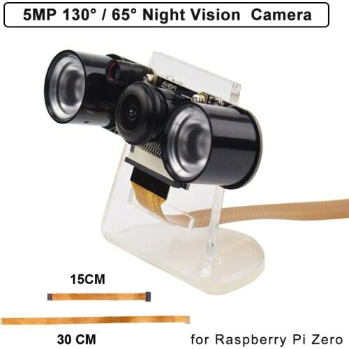 5MP Raspberry Pi Zero 1.3 Camera 130° 65° Night Vision Video Webcam + IR LED Light + Holder + FFC Cable for Raspberry Pi Zero W
