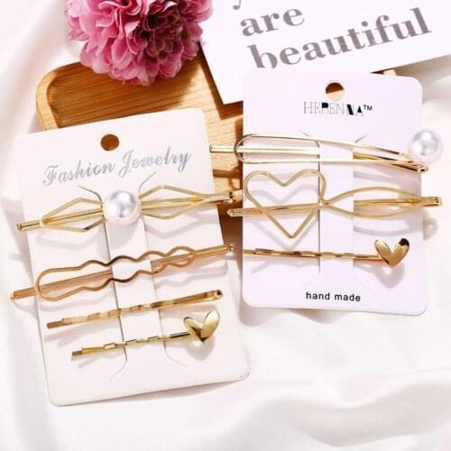 2020 1 Set Simple Gold Metal Heart Hair Clips Barrette Geometric Cute Heart Hairpin Hairgrip For Women Girls Hair Accessories