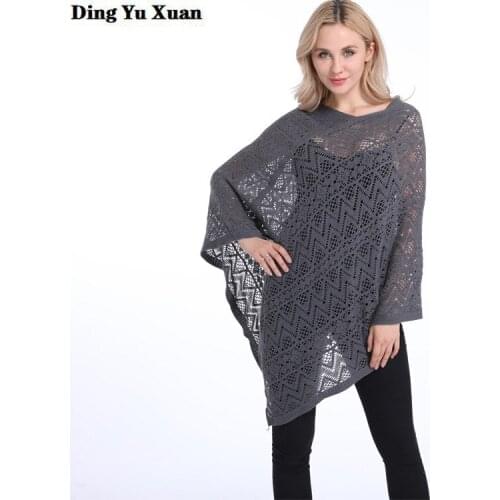 Womens Oversized Pullover Sweater Batwing Sleeve Loose Sweater Wrap Asymmetrical Tops Blouse Shirt Hollow Out Cape Cloak Poncho