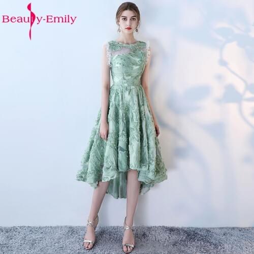 Beauty Emily Short Green Evening Dresses 2019 O-Neck Sleeveless Zipper Formal Occasion Women Girl Dresses Party Prom Dresses