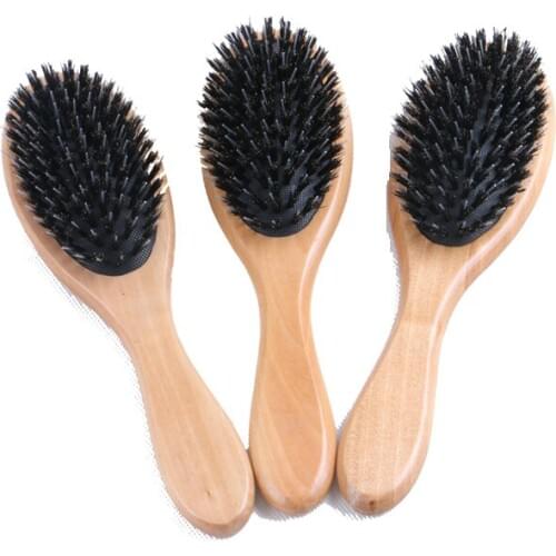6pcs/lot Natural Varnish Wooden handle Boar Bristle Hair Brush, Wig Care Comb Brush for Hair Extension