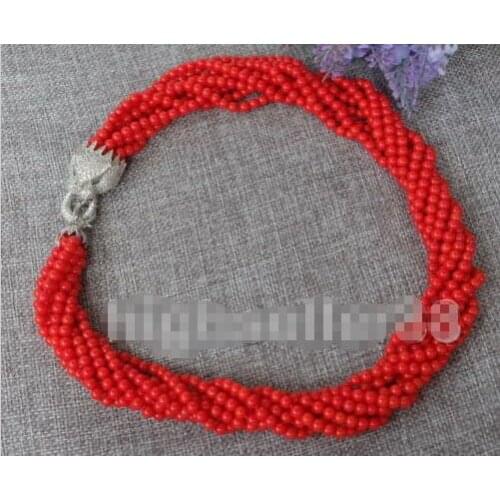 8strds Red Coral Round necklace>>> Free shipping