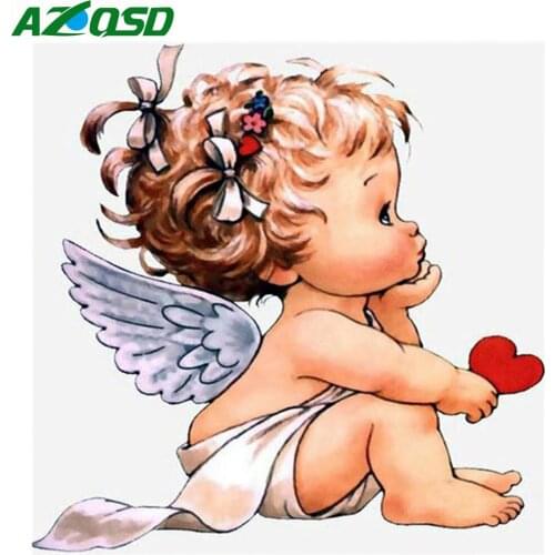 AZQSD DIY Diamond Painting Angel Girl Cross Stitch Full Square Diamond Embroidery Portrait Mosaic Rhinestones Home Decor