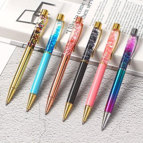 Ball Pen 1.0mm Luxury Ballpoint Flow Oil Crystal Gold Foil Metal Copper Colorful High-grade Gold Powder Quicksand pen