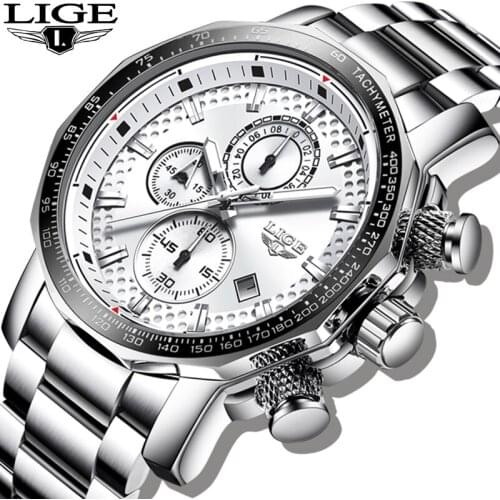 2020 LIGE Fashion Mens Watches Stainless Steel Top Brand Luxury Sport Chronograph Quartz Watch Men Black Watch Relogio Masculino