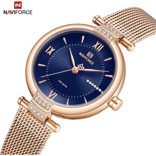 New NAVIFORCE Luxury Brand Women Watch Rhinestone Quartz Lady Waterproof Wristwatch Rose Gold Stainless Steel Strap Female Clock