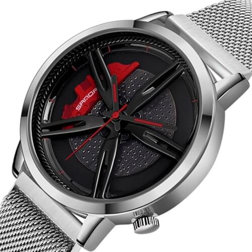 SANDA Unique Wheel Series Dial Men Watch Mesh Steel Strap Hook Buckle Quartz Waterproof Cool Male Wristwatches Gift Wristwatch