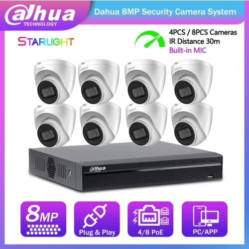 Dahua 8MP 8CH POE Home Security Camera System IPC-HDW2831T-AS-S2 NVR2108-8P-4KS2 With HDD Audio 24-7 Recording Outdoor Security