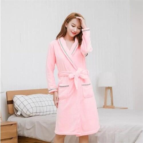 Cartoon Animal Flannel Women Bathrobe With Pocket Thick Warm Men Sleep Robe Autumn Winter Lady Nightgown Pajama