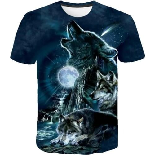 3D wolf T-shirt men and girls street clothing funny animal tops wolf street clothing T-shirt spring and summer 2021