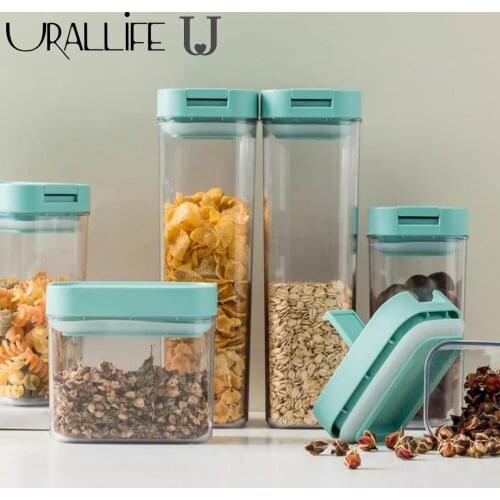 Urallife Food Storage Container Plastic Kitchen Noodle Meat Box Multigrain Storage Tank Transparent Stackable Vacuum Sealed Cans