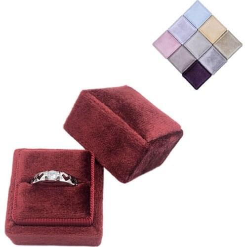 Ring Box Velvet Single Ring Box Square Wedding Ceremony Ring Box with Detachable Lid
