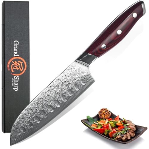 Grandsharp Factory Direct Damascus Kitchen Knives 5" Santoku Knife 67 Layers Japanese VG10 Damascus Steel Chef Knife Cooking