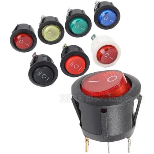 5Pcs KCD1-105 19mm Diameter Small Round Boat Rocker Switches Black White Red Yellow Mini Round 2Pin 3Pin ON-OFF-ON Rocker Switch