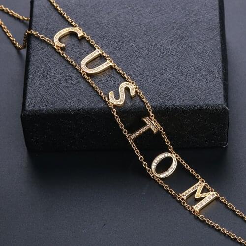 Lateefah Doule Layer Custom Pendant Women Chain Zirconia Gold Necklaces Ldies Personality Name Choker Necklace Jewelry