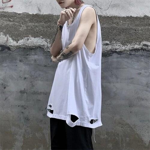 Hip Hop High Street Ripped Hole Men Tank Top Summer Loose Sports Football Jerseys Run Gym Clothing Woman Oversized Vest Tshirts