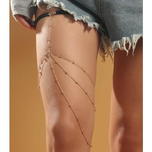 Fashion Ladies Gold Color Metal Beaded Chain Multilayer Leg Chain For Women Simple Bohemian Thigh Chain Beach Style Body Jewelry