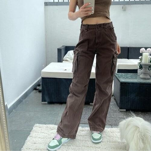 New Brown Vintage Jeans Women Y2K Streetwear Women Cargo Pants Women Baggy High Waist Women Bottoms Pants Straight Pants Women