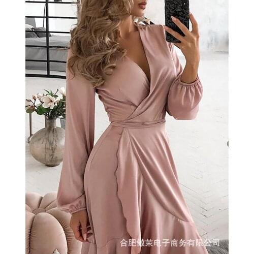 New womens pink ruffled shirt dress plus size dress dresses for women