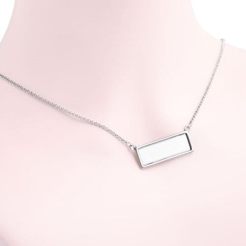 Onwear 5pcs 56cm Long Fit 10x30mm Rectangle Cabochon Pendant Base Setting Tray Diy Blank Necklace Bezels For Jewelry Making