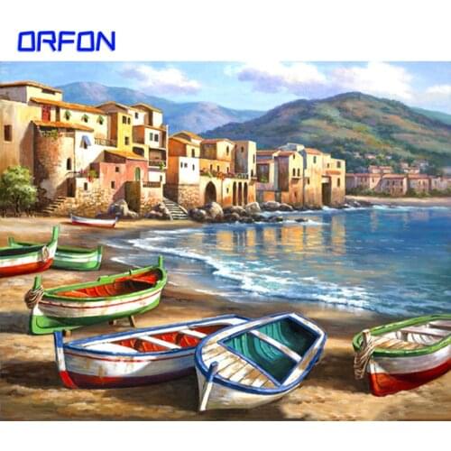 Orfon Boat Beach Painting By Numbers With Frame Modern Wall Art DIY Picture By Numbers Acrylic Canvas By Numbers For Home Decors