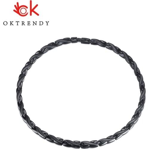 Oktrendy Magnetic Titanium Steel Snake texture Necklace Health Energy 49cm Black-color Necklace Therapy Arthritis For Men Women