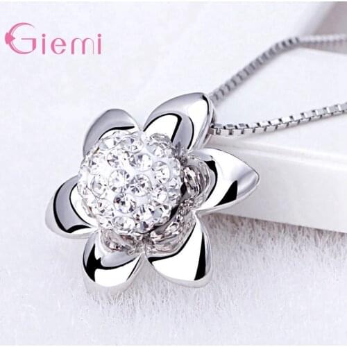 925 Sterling Silver Pendant Necklace For Decoration CZ Cubic Zirconia Trendy Style Flower Shape Women Girls Wedding Engagement