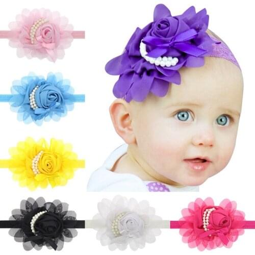 Pearl Flower Fashion Baby Girls Hairband Newborn Hair Accessories Infant Headband Elastic Hair Bands Kids Hairpins Headwear H12