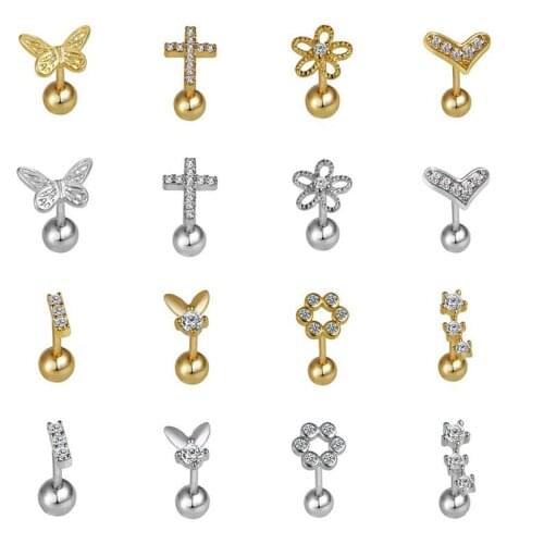 INZATT 1 Pcs Real 925 Sterling Silver Zircon Cross Round Flower Heart Stud Earrings For Women Punk Fine Jewelry 14k Accessories